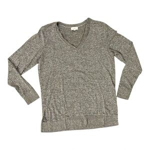 Lucky Brand Tunic Women’s Large Gray V Neck Rib Hem Knit Boho Mottled Relaxed